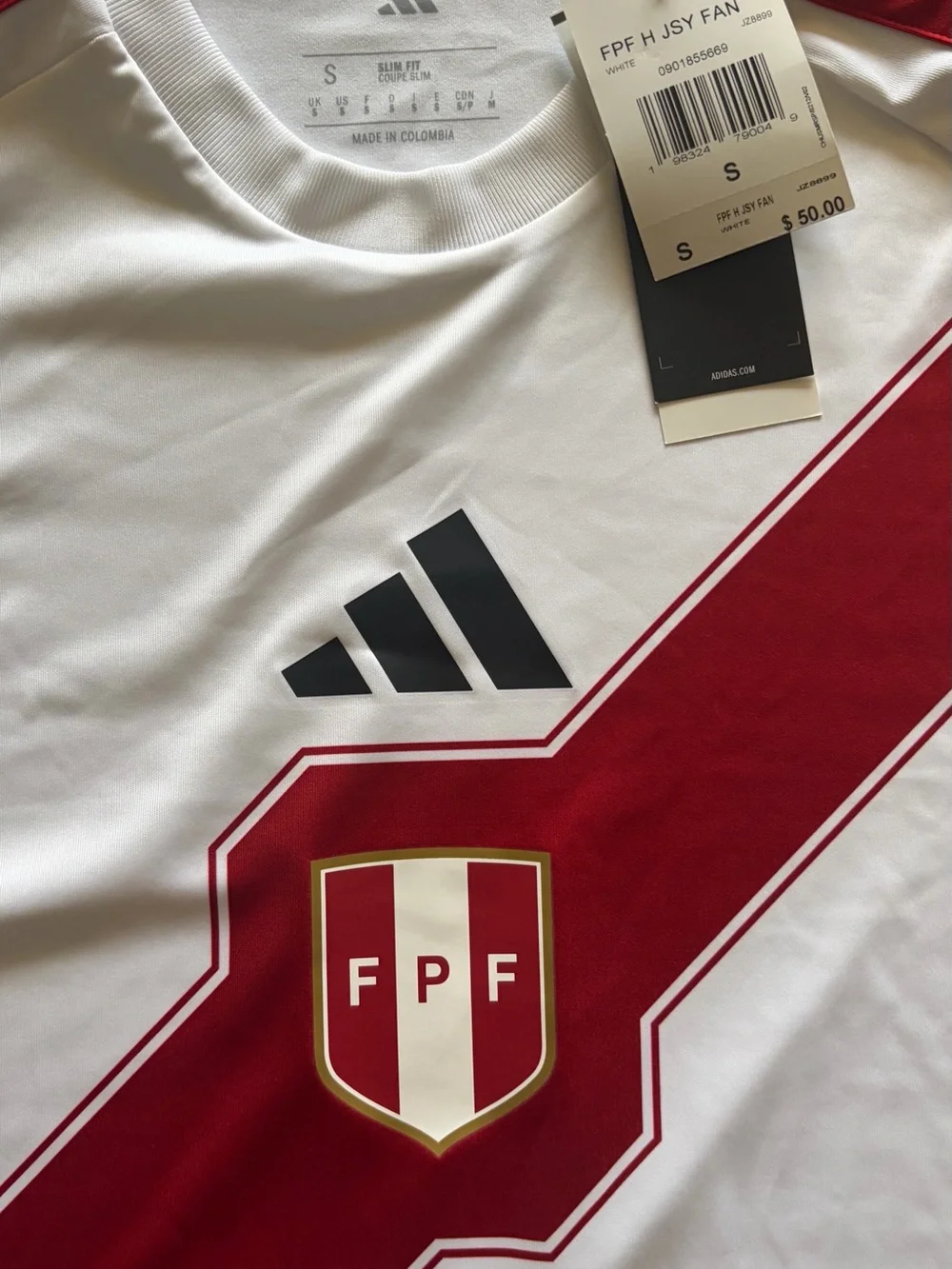 adidas Peru Soccer 2026 Home National Team Jersey White Red Size Mens Small
